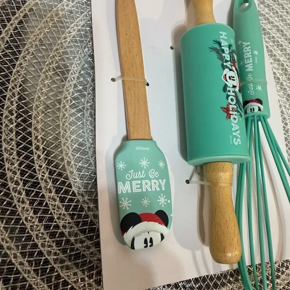 Disney Mickey Mouse Christmas Baking Set Spatula, Rolling Pin, Whisk Set - 3 NWT